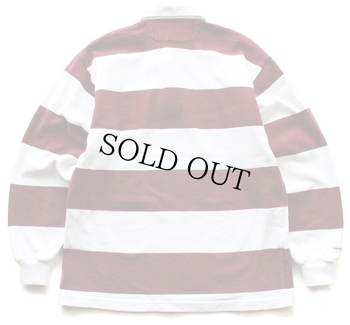 画像2: カナダ製 BARBARIANバーバリアン University of Chicago エンブレム 刺繍 太ボーダー コットン ラガーシャツ バーガンディ×白 M (2)