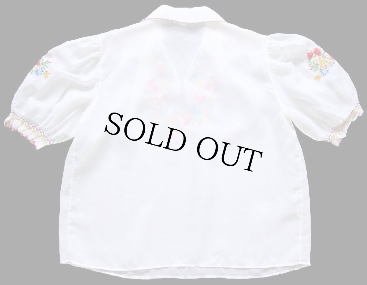 画像2: 70s フラワー刺繍 半袖 シフォン チュニック ホワイト 42 (2)