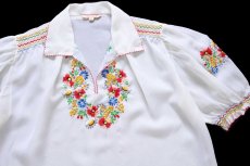 画像3: 70s フラワー刺繍 半袖 シフォン チュニック ホワイト 42 (3)