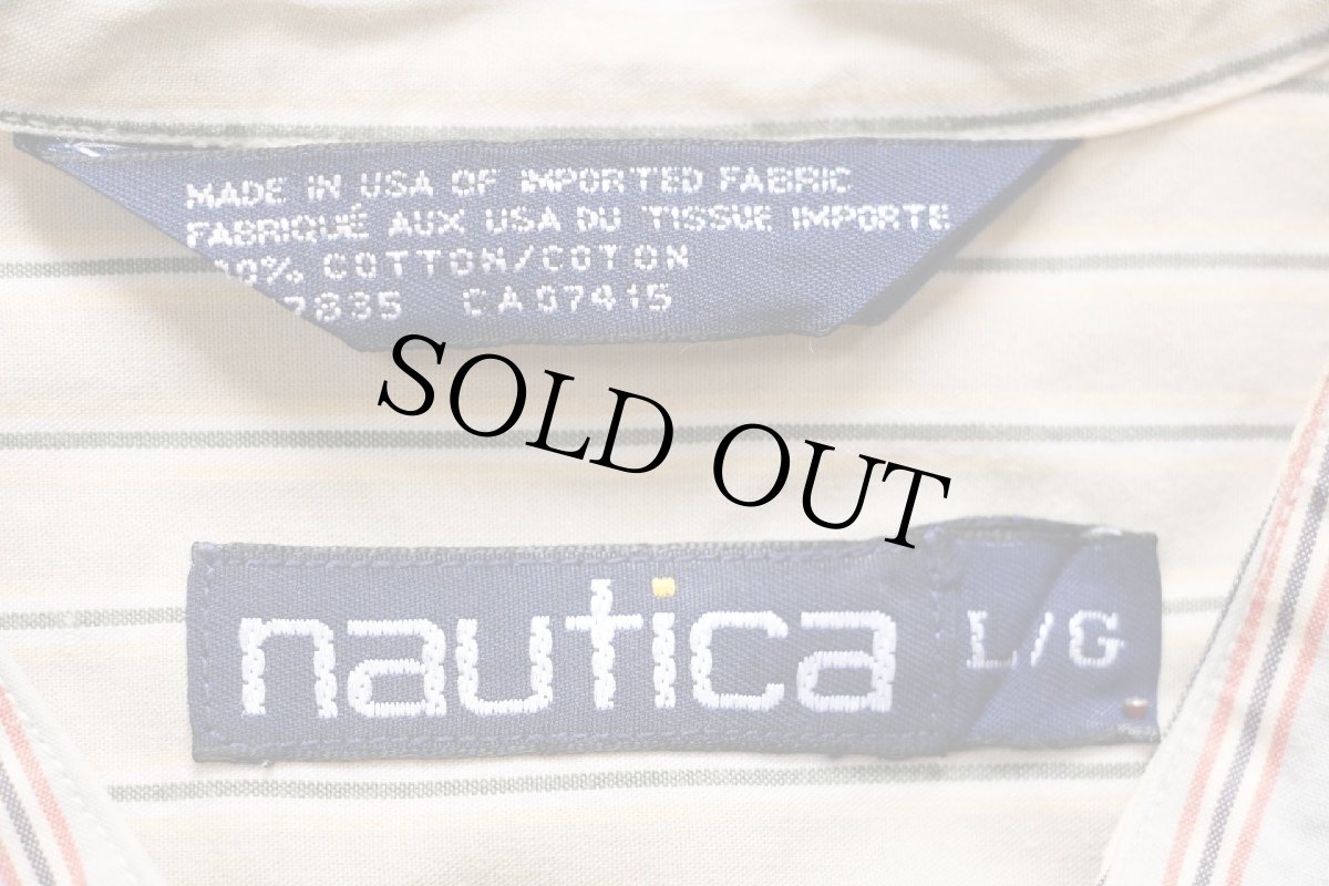 画像4: 90s USA製 nauticaノーティカ クレイジーストライプ バンドカラー コットンシャツ L (4)