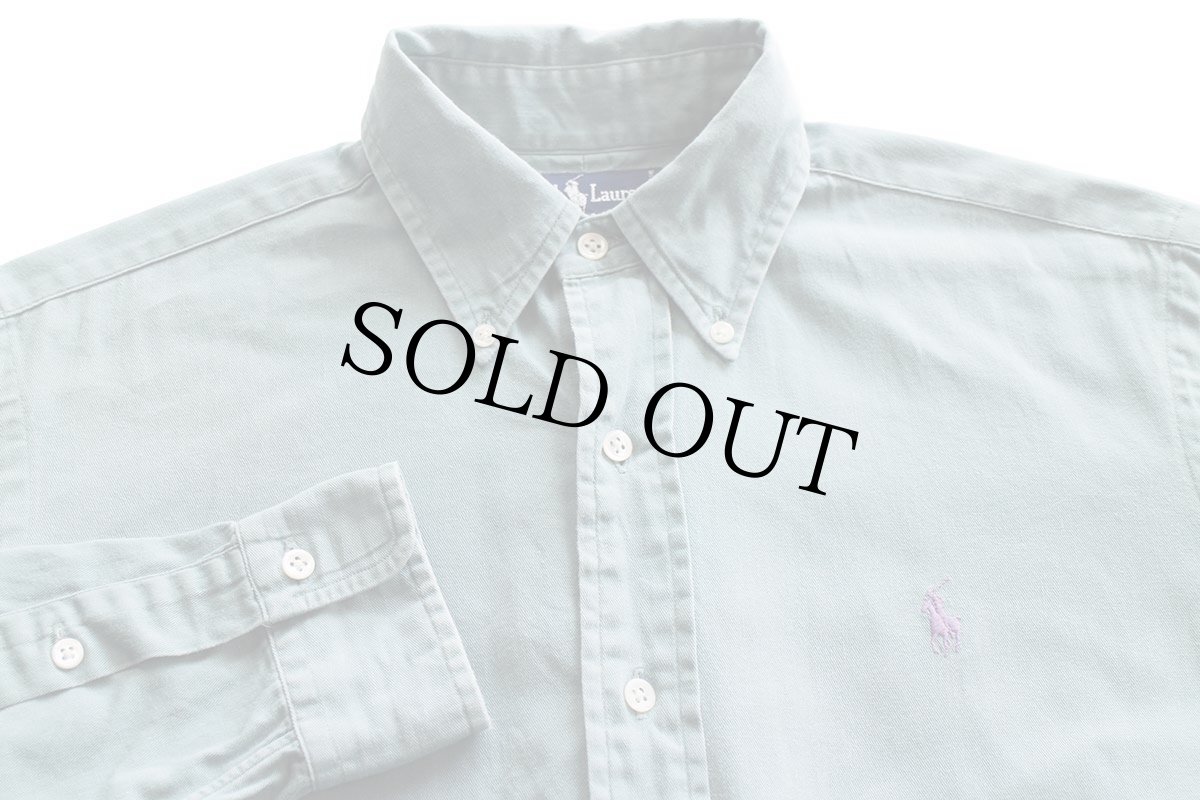画像3: 90s ラルフローレン ワンポイント ボタンダウン コットンシャツ グリーングレー S (3)