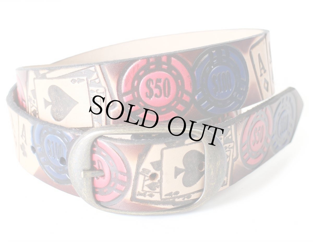 画像1: 新品★USA製 BRACKNEY LEATHER WORKS トランプ エース 型押し ペイント レザーベルト ブラウン (1)