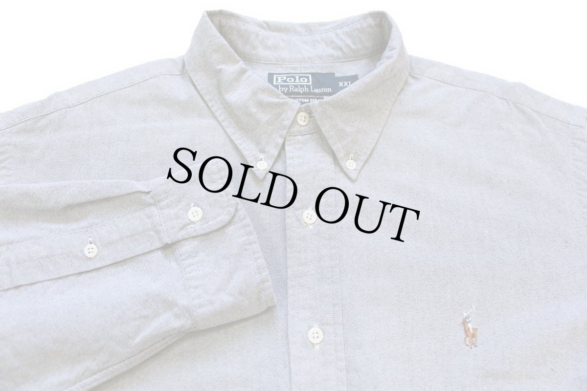 画像3: 00s ポロ ラルフローレン CUSTOM FIT ワンポイント ボタンダウン オックスフォード コットンシャツ グレー XXL★特大 (3)