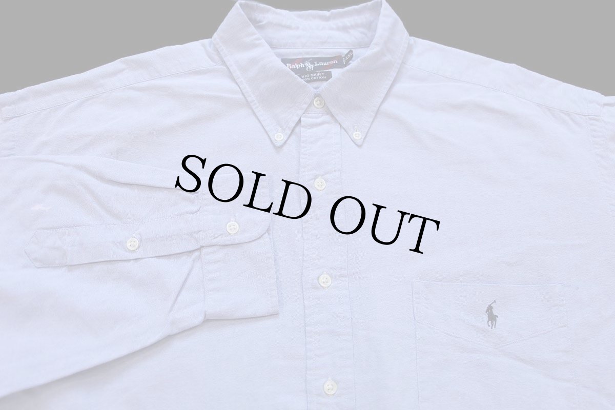 画像3: 00s ラルフローレン BIG SHIRT ワンポイント ポケット付き ボタンダウン オックスフォード コットンシャツ サックス XXL★特大 (3)