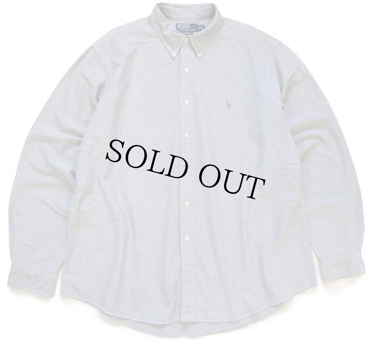 画像1: 00s ポロ ラルフローレン CUSTOM FIT ワンポイント ボタンダウン オックスフォード コットンシャツ グレー XXL★特大 (1)