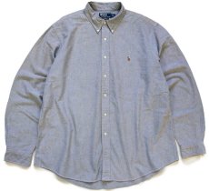 画像1: 00s ポロ ラルフローレン CUSTOM FIT ワンポイント ボタンダウン オックスフォード コットンシャツ グレー XXL★95 特大 (1)