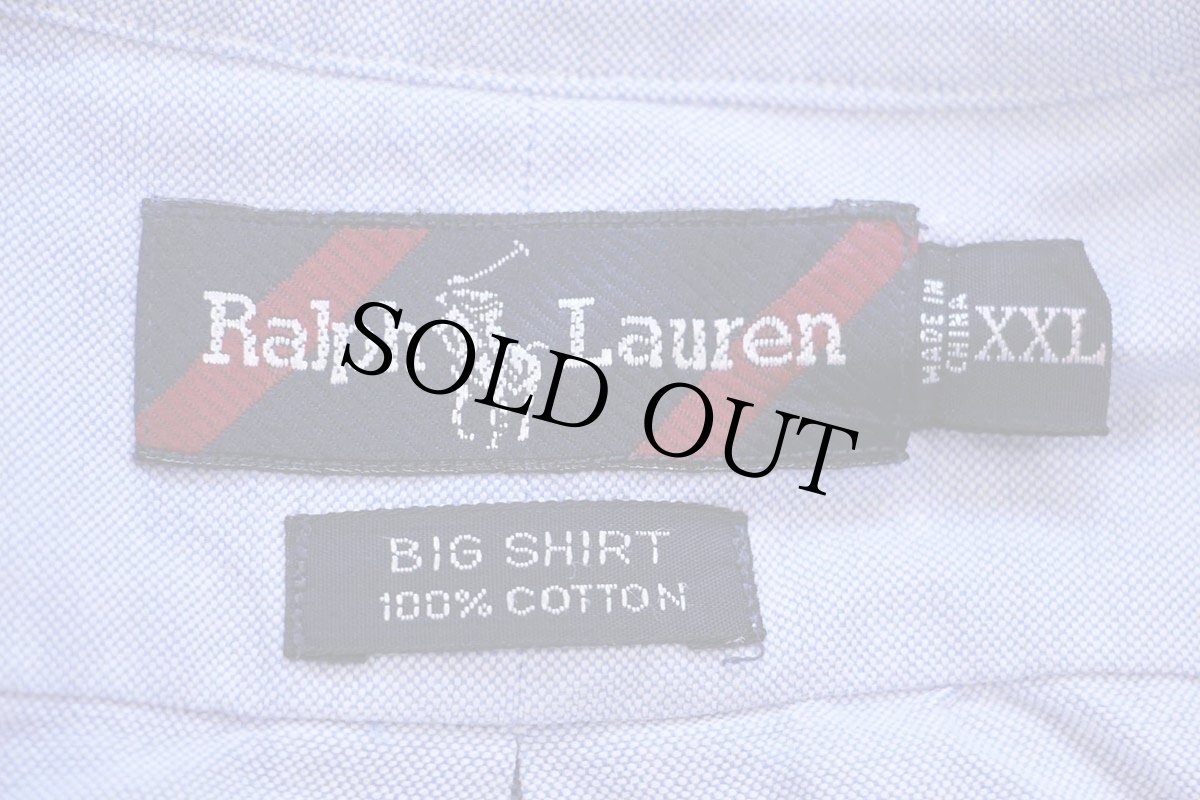 画像4: 00s ラルフローレン BIG SHIRT ワンポイント ポケット付き ボタンダウン オックスフォード コットンシャツ サックス XXL★特大 (4)