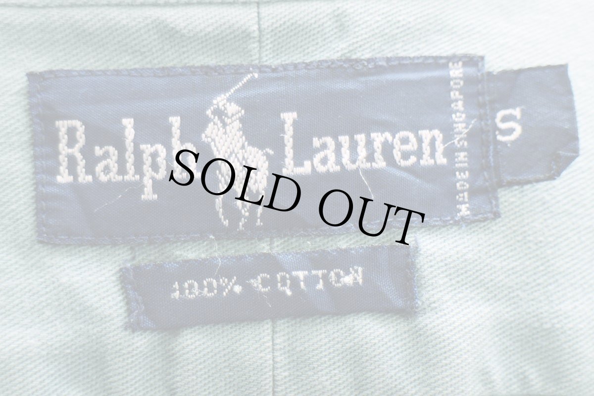 画像4: 90s ラルフローレン ワンポイント ボタンダウン コットンシャツ グリーングレー S (4)