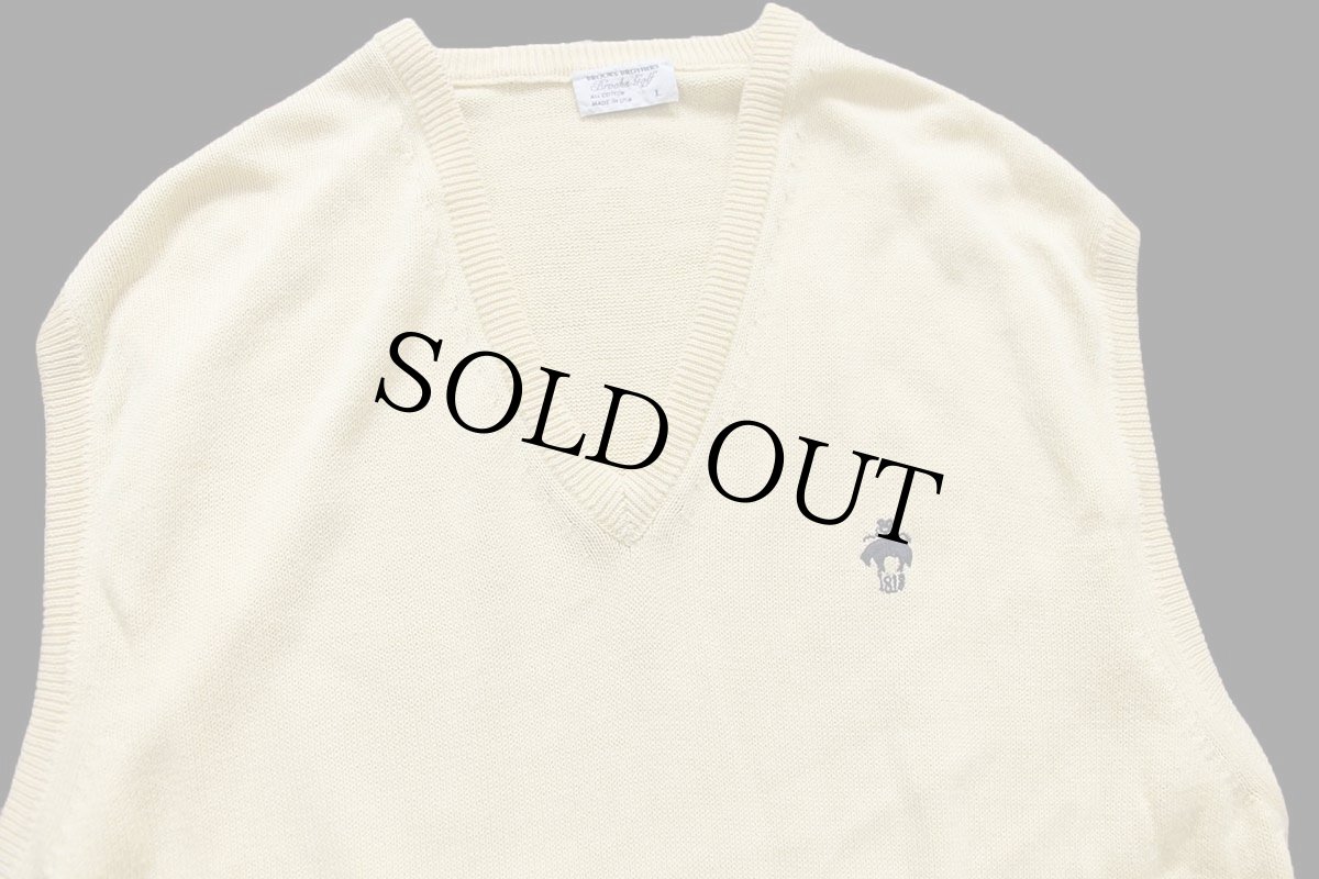 画像3: 90s USA製 BROOKS BROTHERS Brooks Golf ブルックスブラザーズ ワンポイント Vネック コットンニット ベスト セーター 薄黄 L (3)