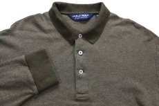 画像3: 00s ペルー製 POLO GOLF ラルフローレン ヘリンボーン ピマ コットン×アルパカ 長袖ポロシャツ オリーブ L (3)