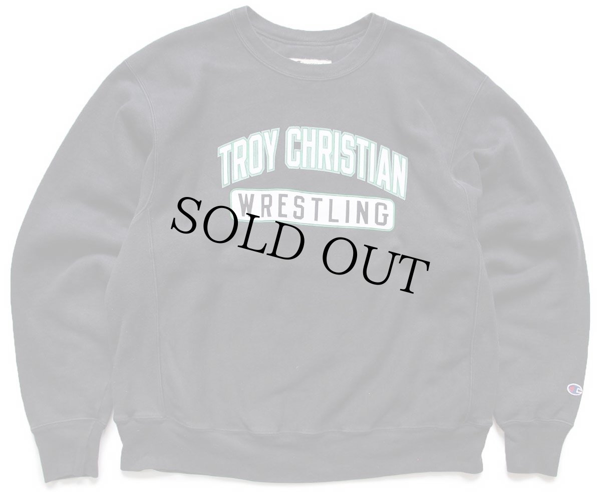 画像1: 00s Championチャンピオン TROY CHRISTIAN WRESTLING 二段中抜きプリント リバースウィーブ スウェット 黒 L (1)