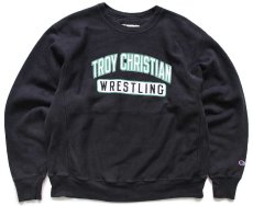 画像1: 00s Championチャンピオン TROY CHRISTIAN WRESTLING 二段中抜きプリント リバースウィーブ スウェット 黒 L (1)