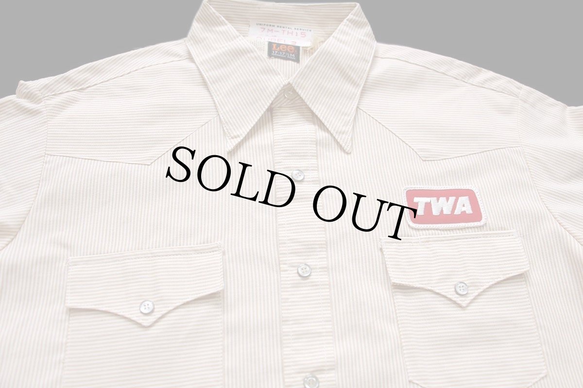 画像3: 70s USA製 Leeリー TWAパッチ付き ストライプ ワーク ウエスタンシャツ マスタード×白 (3)