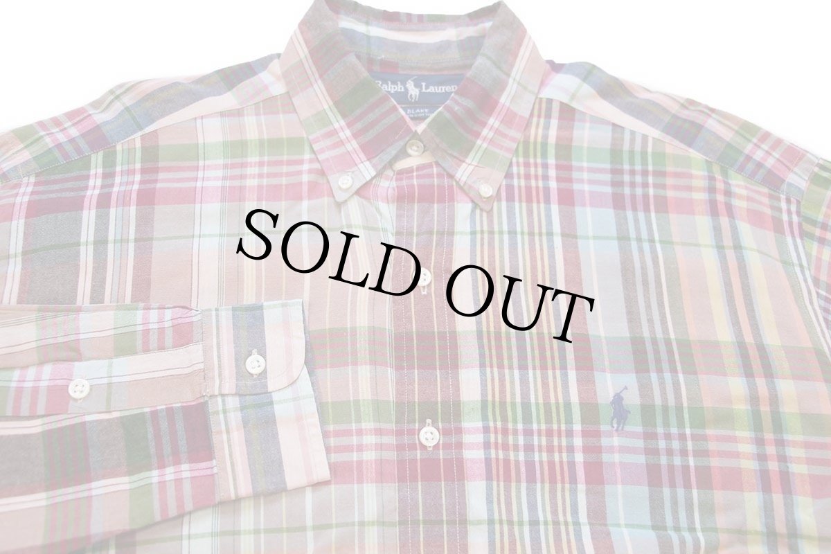 画像3: 00s ラルフローレン BLAKE マドラスチェック ボタンダウン コットンシャツ M★インド綿 (3)