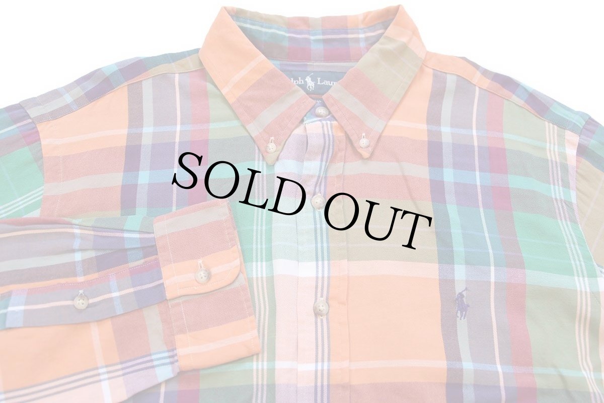 画像3: 00s ラルフローレン CLASSIC FIT マドラスチェック ボタンダウン コットンシャツ XL★99 (3)