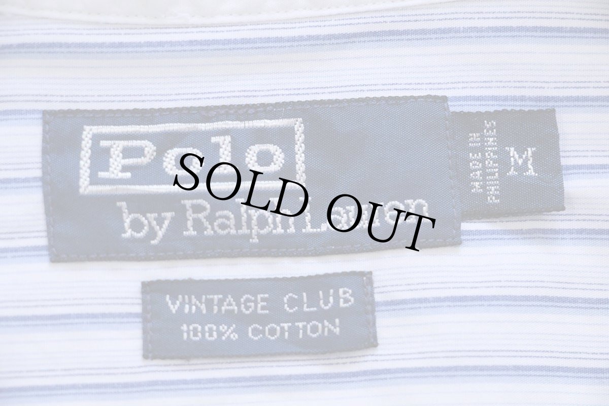 画像4: 00s ポロ ラルフローレン VINTAGE CLUB ランダムストライプ 丸襟 マチ付き クレリック コットンシャツ M (4)