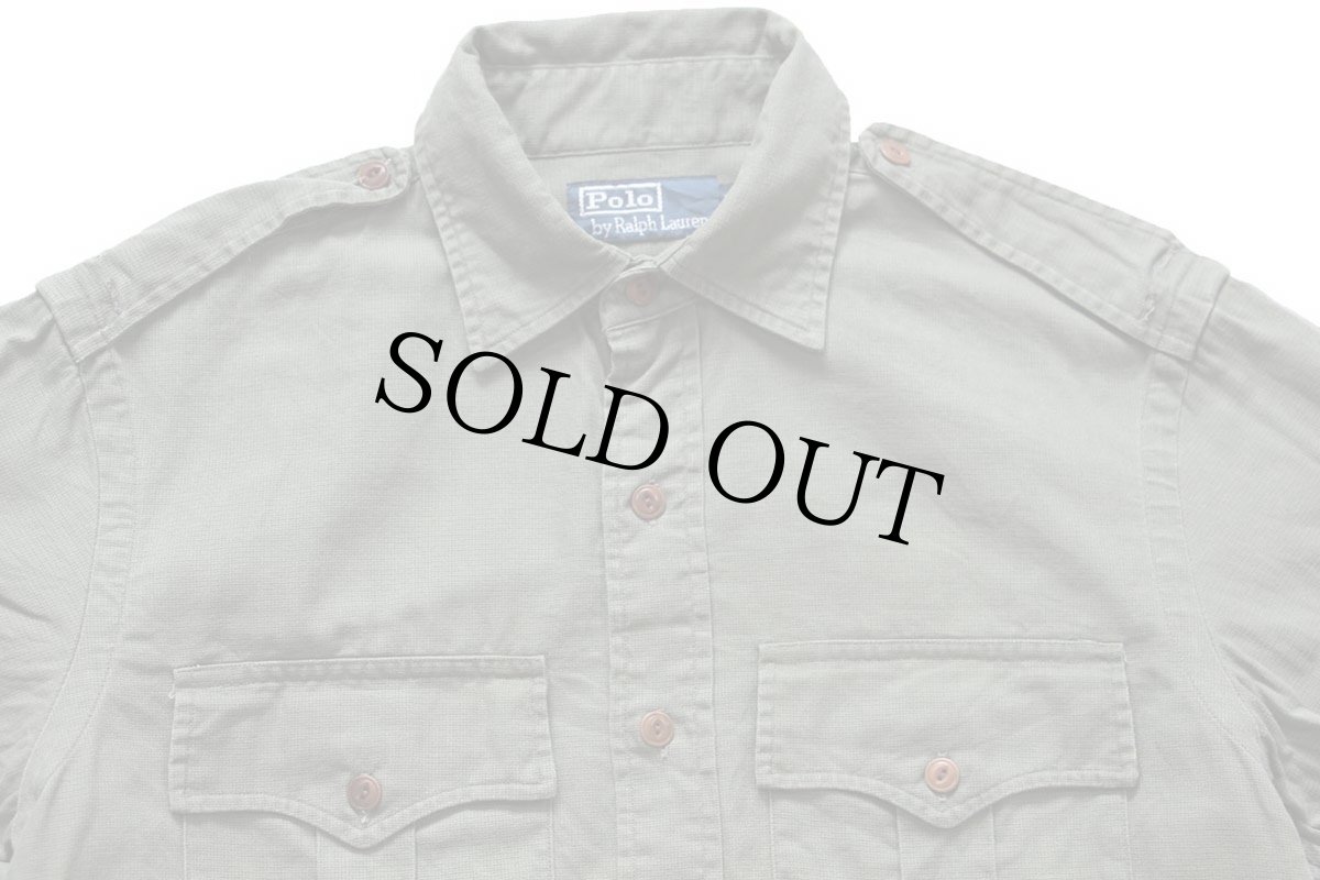 画像3: 00s ポロ ラルフローレン マチ付き コットン サファリシャツ オリーブ S (3)