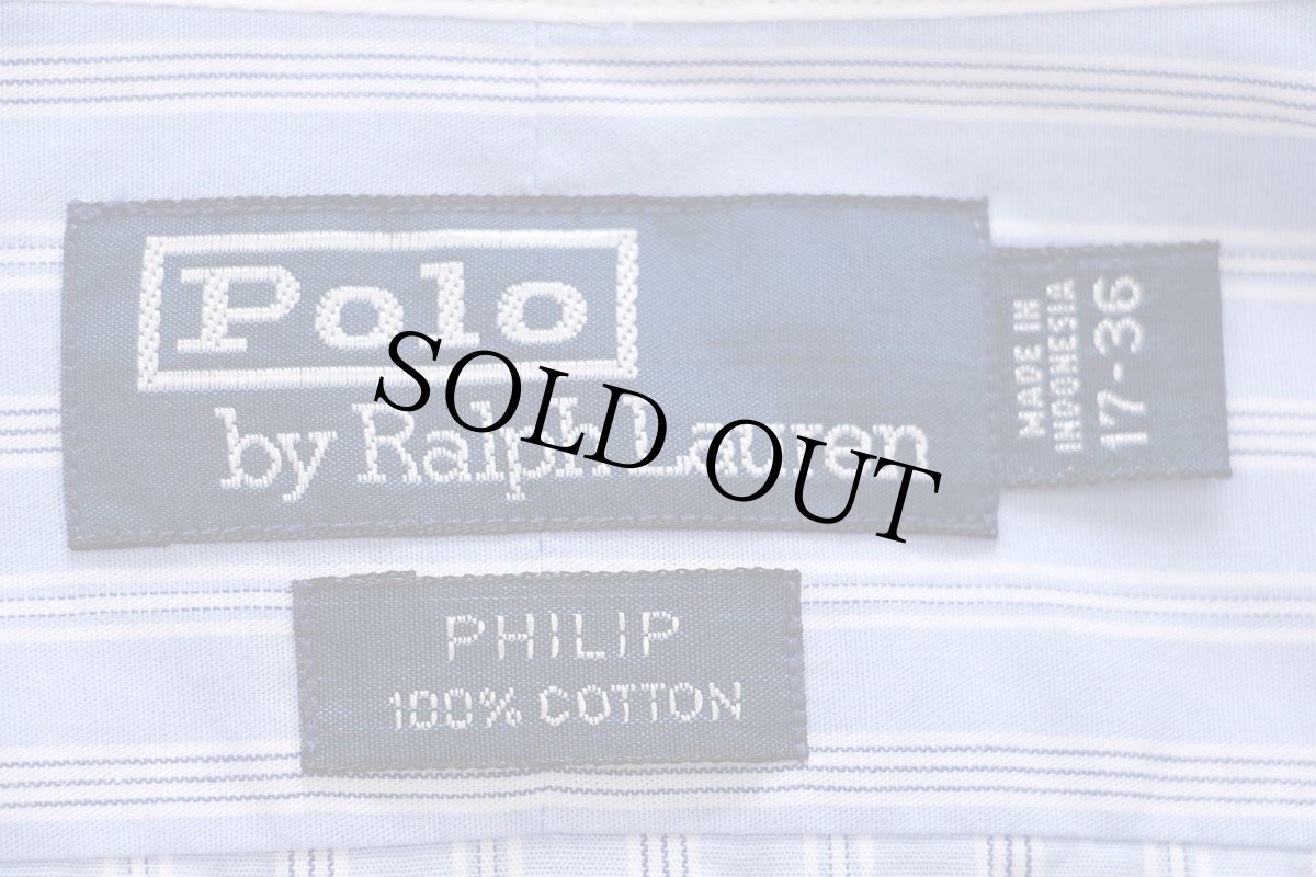 画像4: 00s ポロ ラルフローレン PHILIP ランダムストライプ ワイドカラー ダブルカフス クレリック コットンシャツ 17 (4)