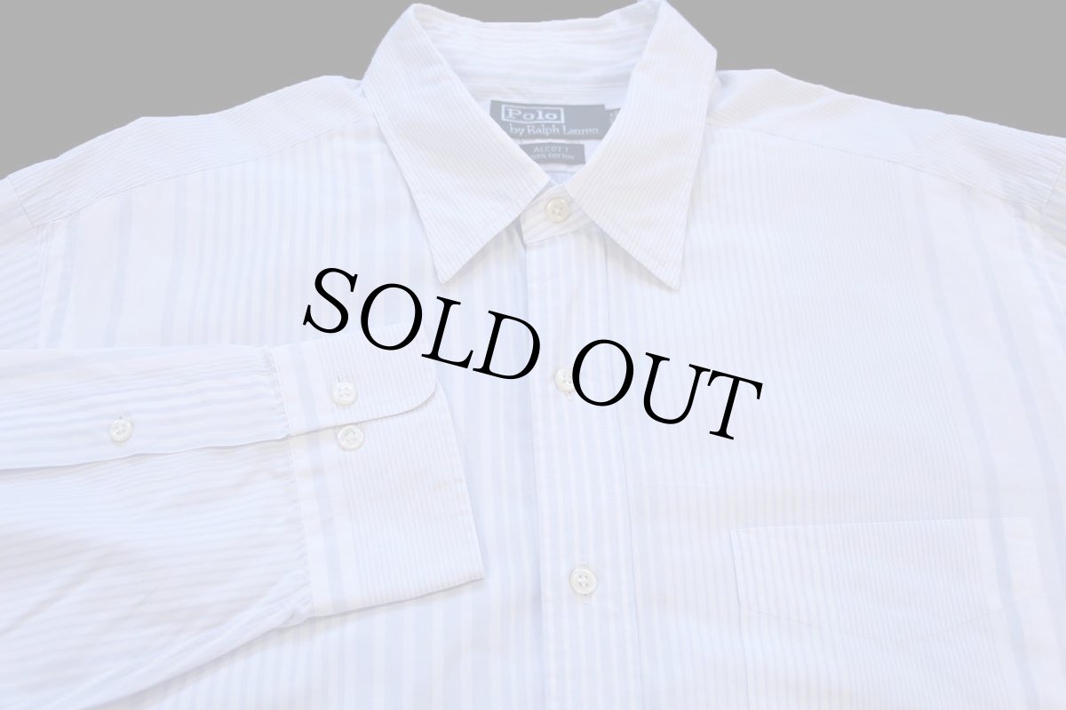 画像3: 90s ポロ ラルフローレン ALCOTT ポケット付き ランダムストライプ コットンシャツ 薄青紫×白 17 (3)