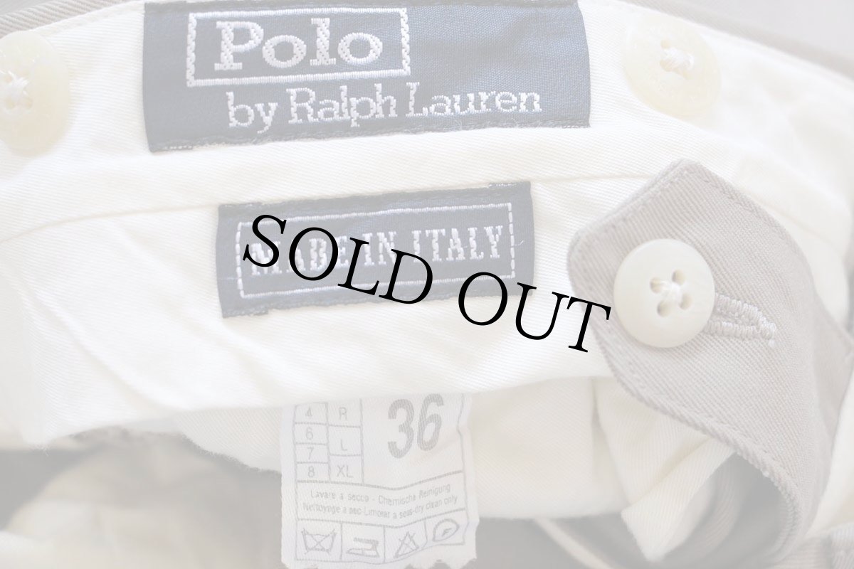 画像6: 90s イタリア製 ポロ ラルフローレン ツータック スラックス ウール ギャバジン パンツ グレーベージュ 36R (6)