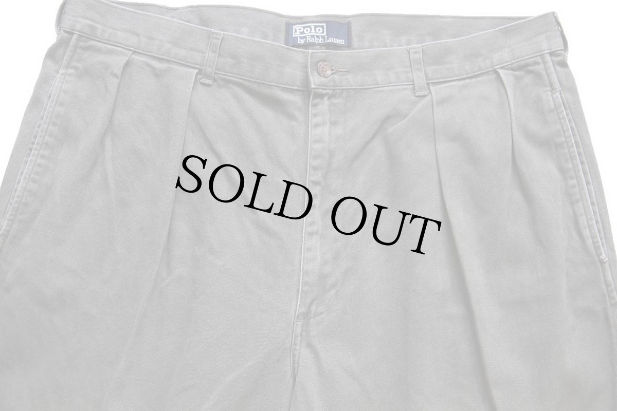 画像4: 90s ポロ ラルフローレン ツータック コットン チノパン グリーングレー w36 L32★312 (4)