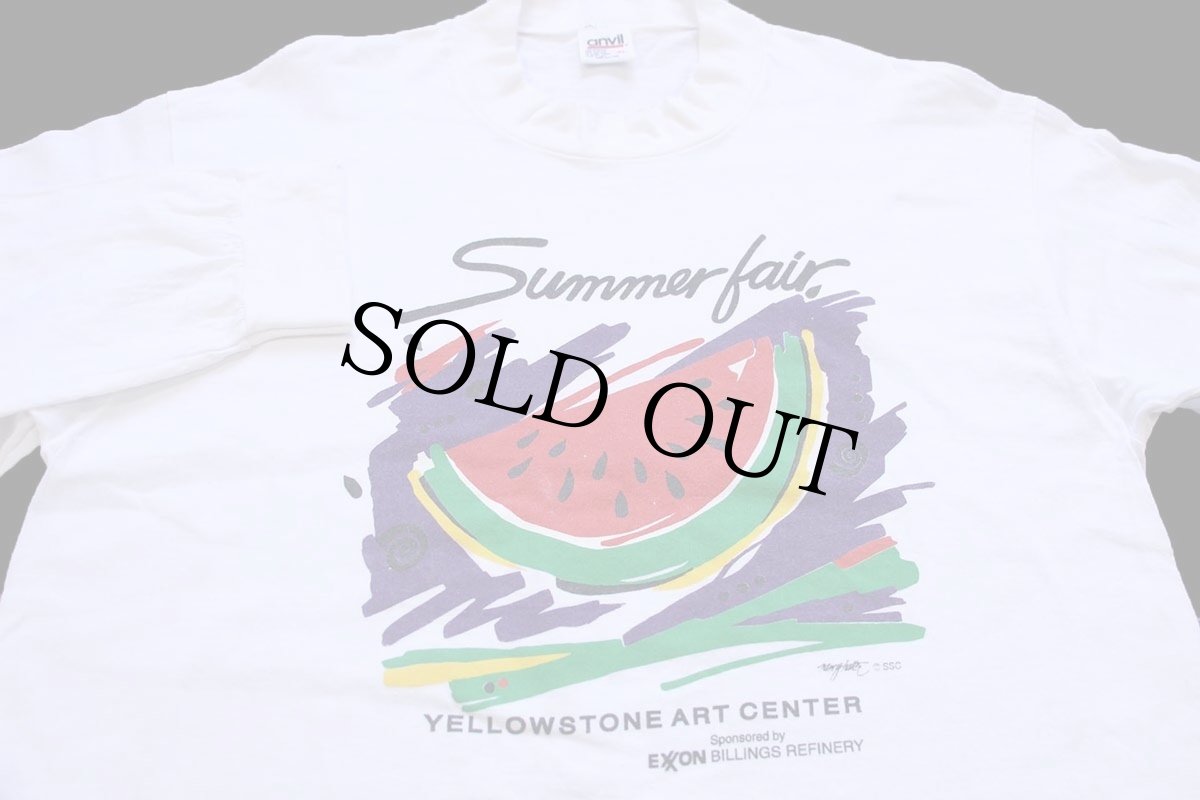 画像3: 90s USA製 YELLOWSTONE ART CENTER Summer Fair スイカ アート コットン 長袖Tシャツ 白 XL (3)