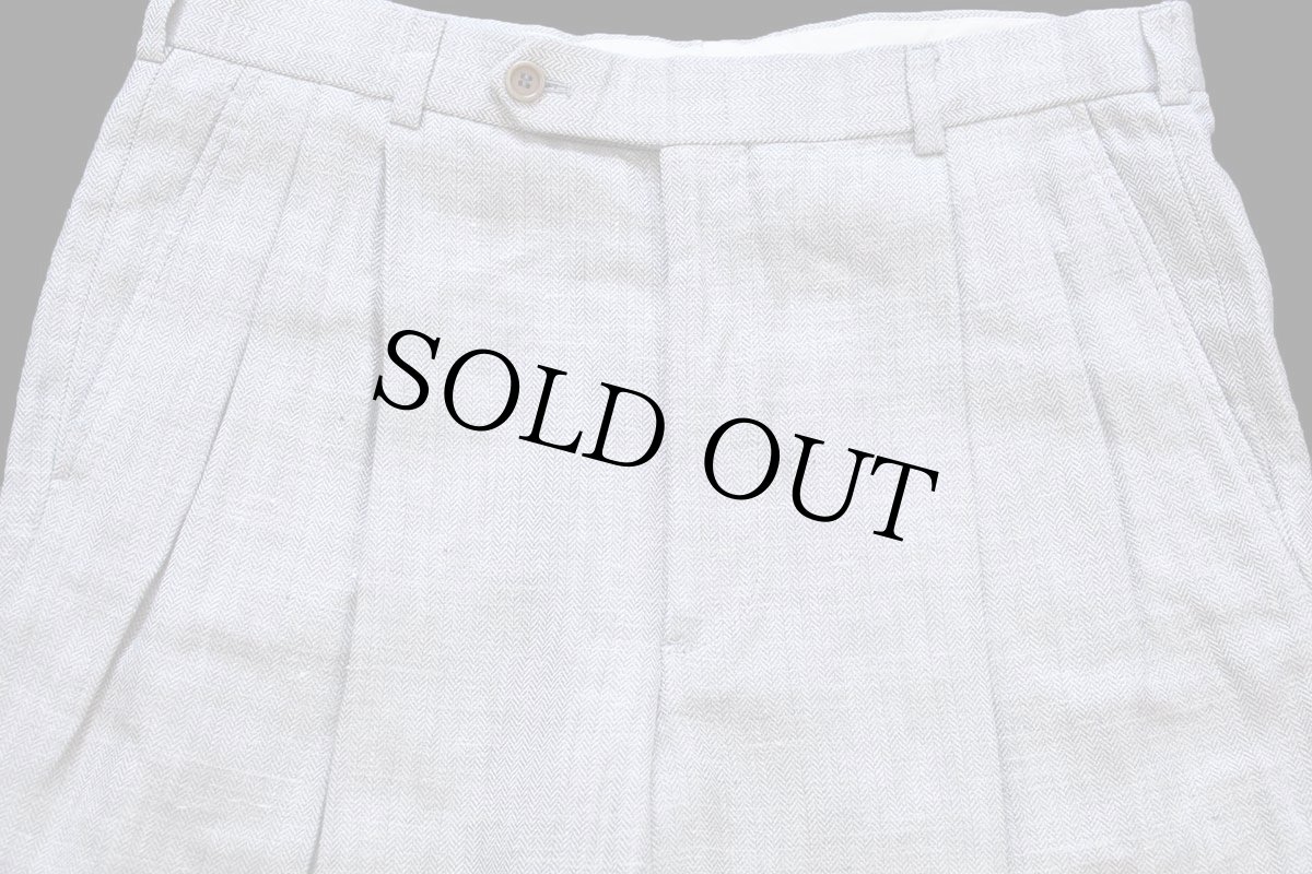 画像4: イタリア製 Brooks Brothersブルックスブラザーズ ツータック スラックス ヘリンボーン シルク×リネン×ウールパンツ w34 (4)