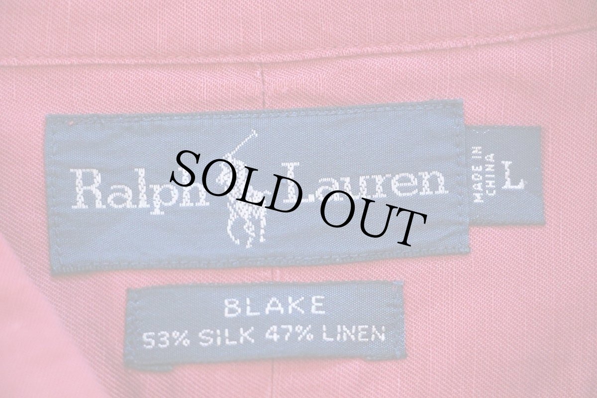 画像4: 00s ラルフローレン BLAKE ワンポイント ボタンダウン シルク×リネンシャツ 薄赤 (4)