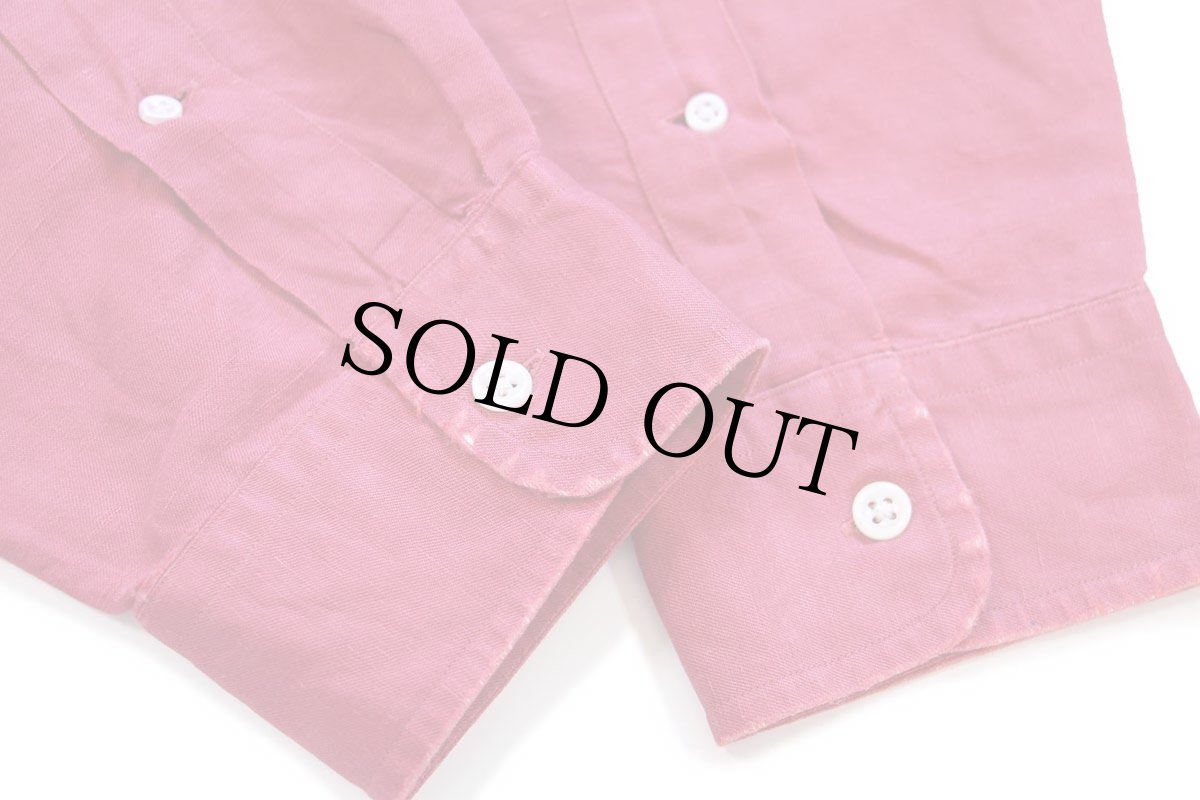 画像7: 00s ラルフローレン BLAKE ワンポイント ボタンダウン シルク×リネンシャツ 薄赤 (7)