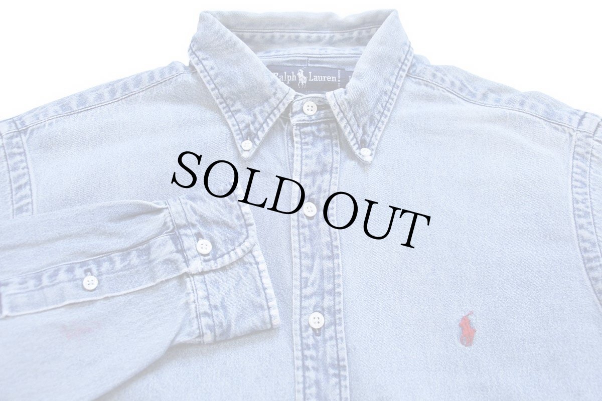 画像3: 90s ラルフローレン ワンポイント ボタンダウン デニムシャツ L (3)