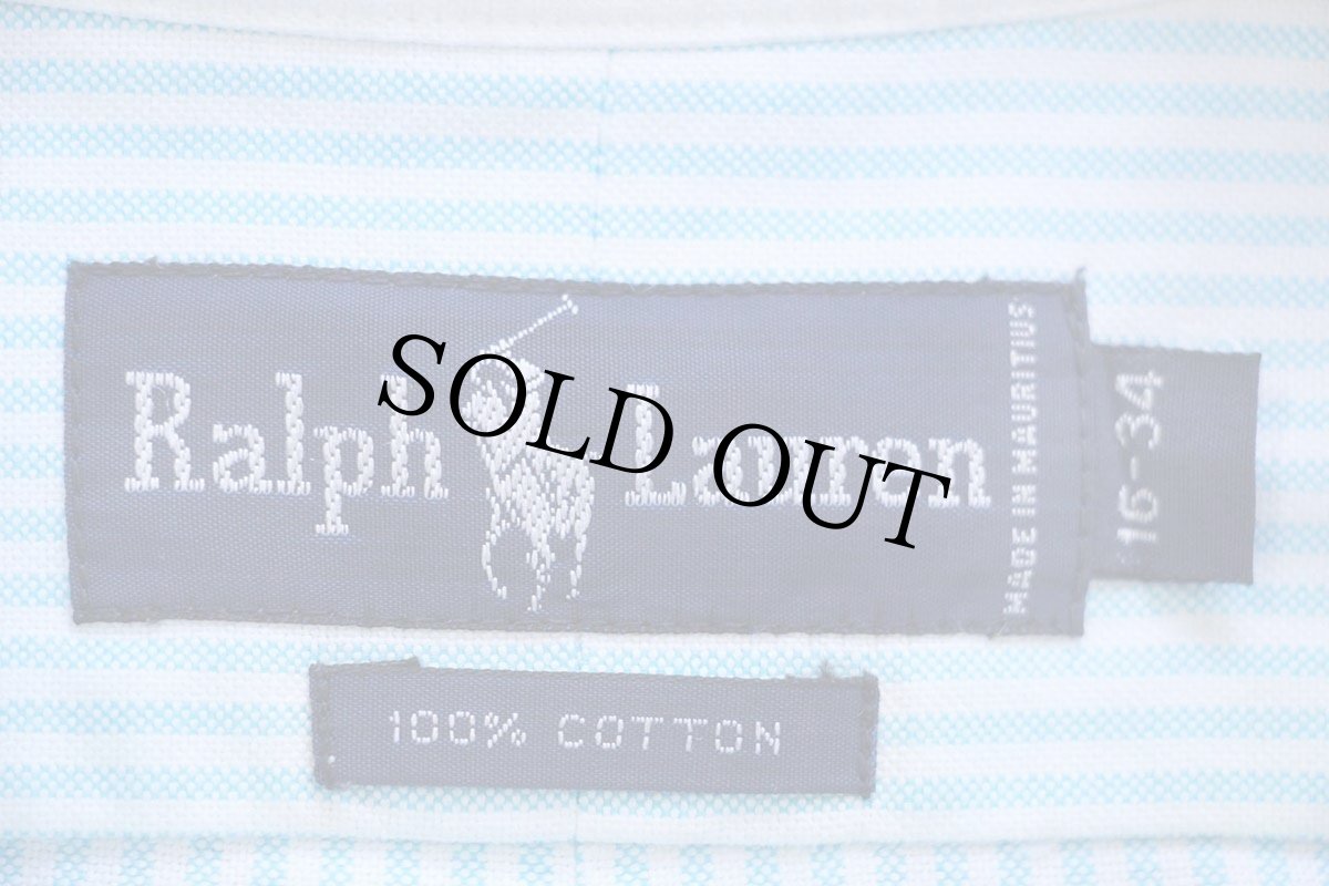 画像4: 90s ラルフローレン ストライプ ボタンダウン クレリック オックスフォード コットンシャツ 水色×白 16-34 (4)