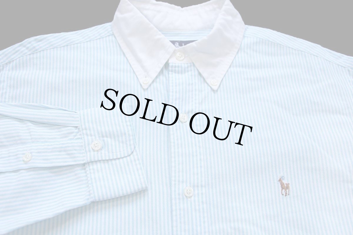 画像3: 90s ラルフローレン ストライプ ボタンダウン クレリック オックスフォード コットンシャツ 水色×白 16-34 (3)