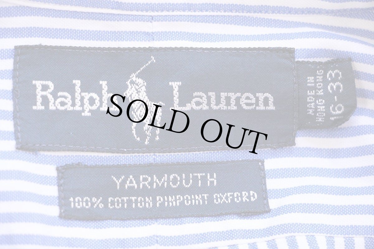 画像4: 90s ラルフローレン YARMOUTH ストライプ ボタンダウン ピンポイント オックスフォード コットンシャツ サックス×白 16 (4)