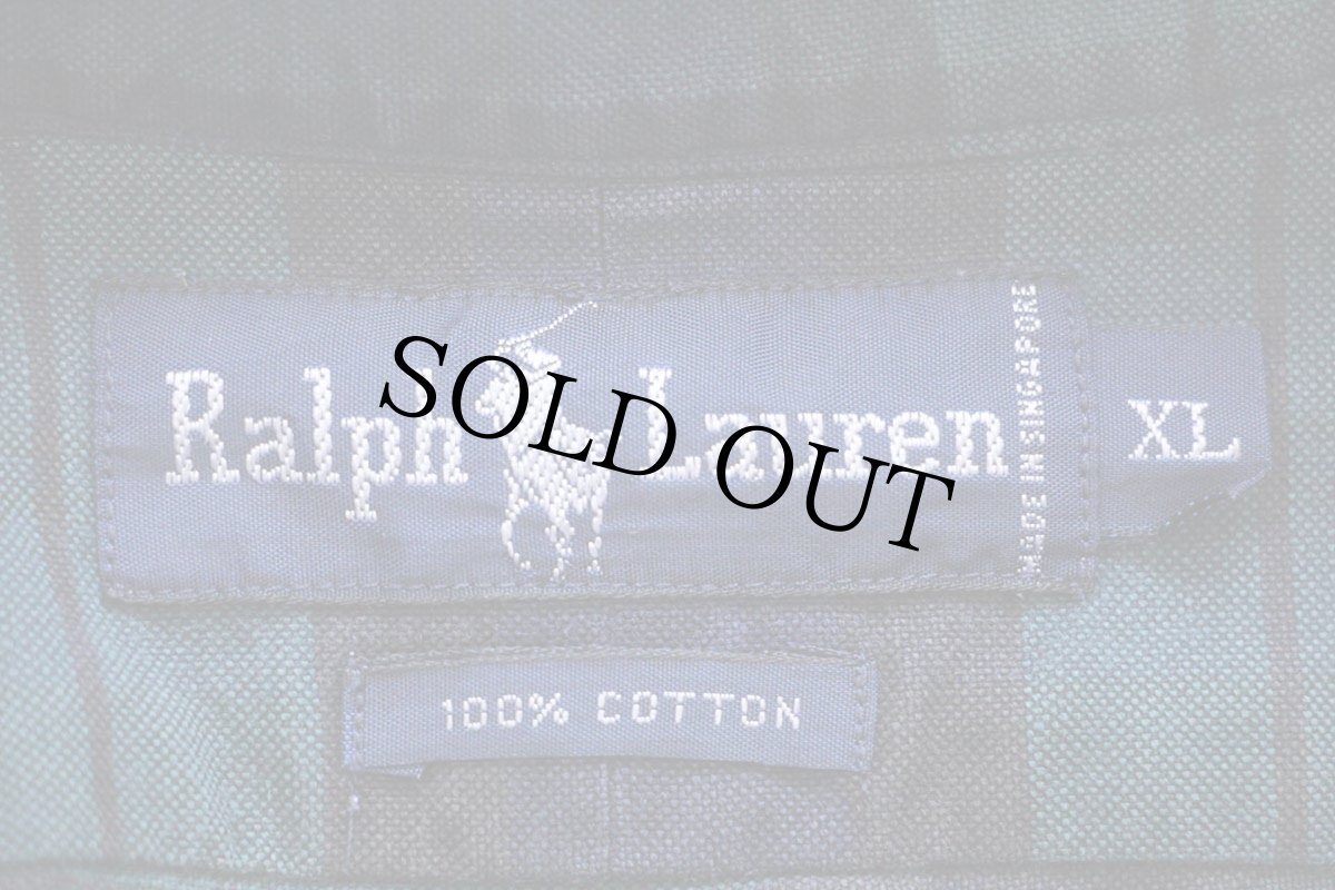 画像4: 90s ラルフローレン ロゴ刺繍 ブラックウォッチ タータンチェック ポケット付き ボタンダウン オックスフォード コットンシャツ XL★特大 (4)