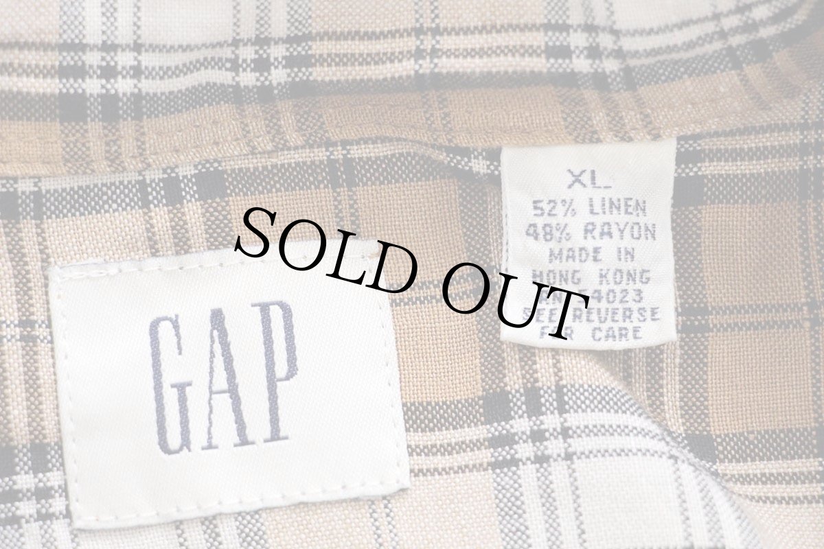 画像4: 00s GAPギャップ チェック 片ポケ リネン×レーヨンシャツ★特大 (4)