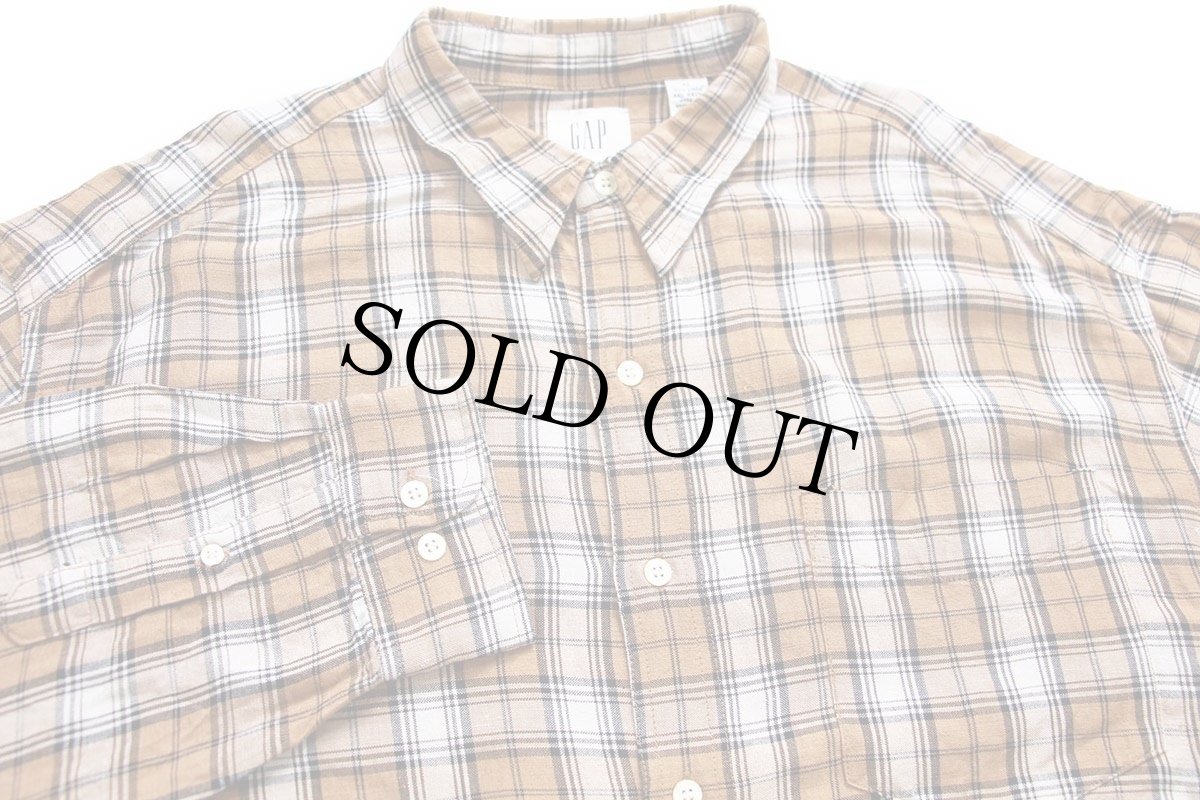 画像3: 00s GAPギャップ チェック 片ポケ リネン×レーヨンシャツ★特大 (3)