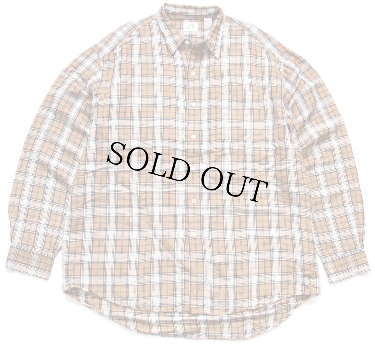 画像1: 00s GAPギャップ チェック 片ポケ リネン×レーヨンシャツ★特大 (1)