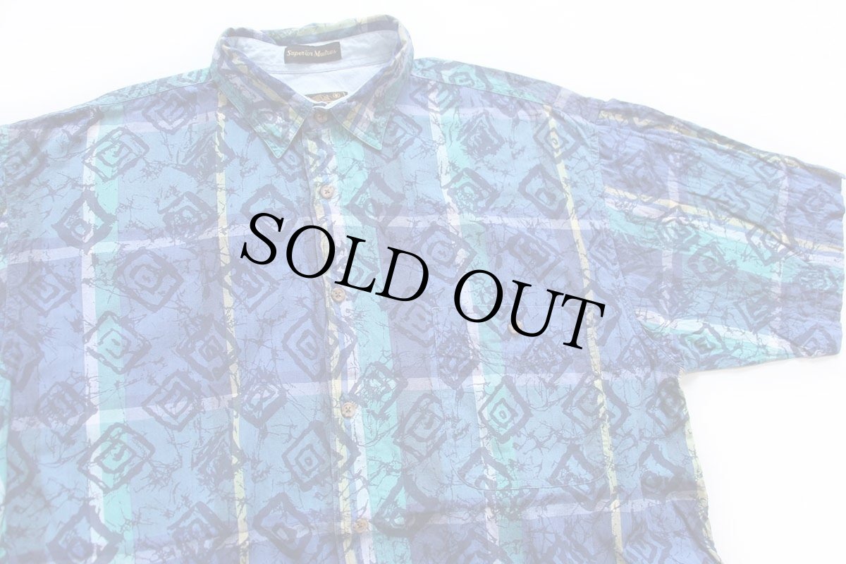 画像3: 90s EddieBauerエディーバウアー Superior Madras マドラスチェック×総柄 半袖 コットンシャツ XL★インド綿 (3)