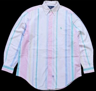 90s ラルフローレン ストライプ コットンシャツ 緑×白 8