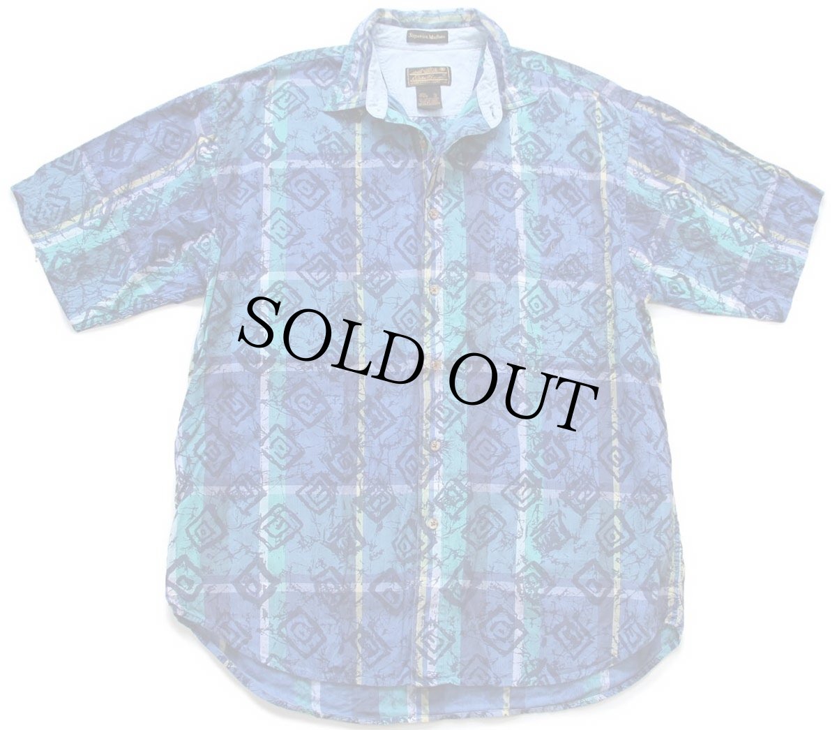 画像1: 90s EddieBauerエディーバウアー Superior Madras マドラスチェック×総柄 半袖 コットンシャツ XL★インド綿 (1)