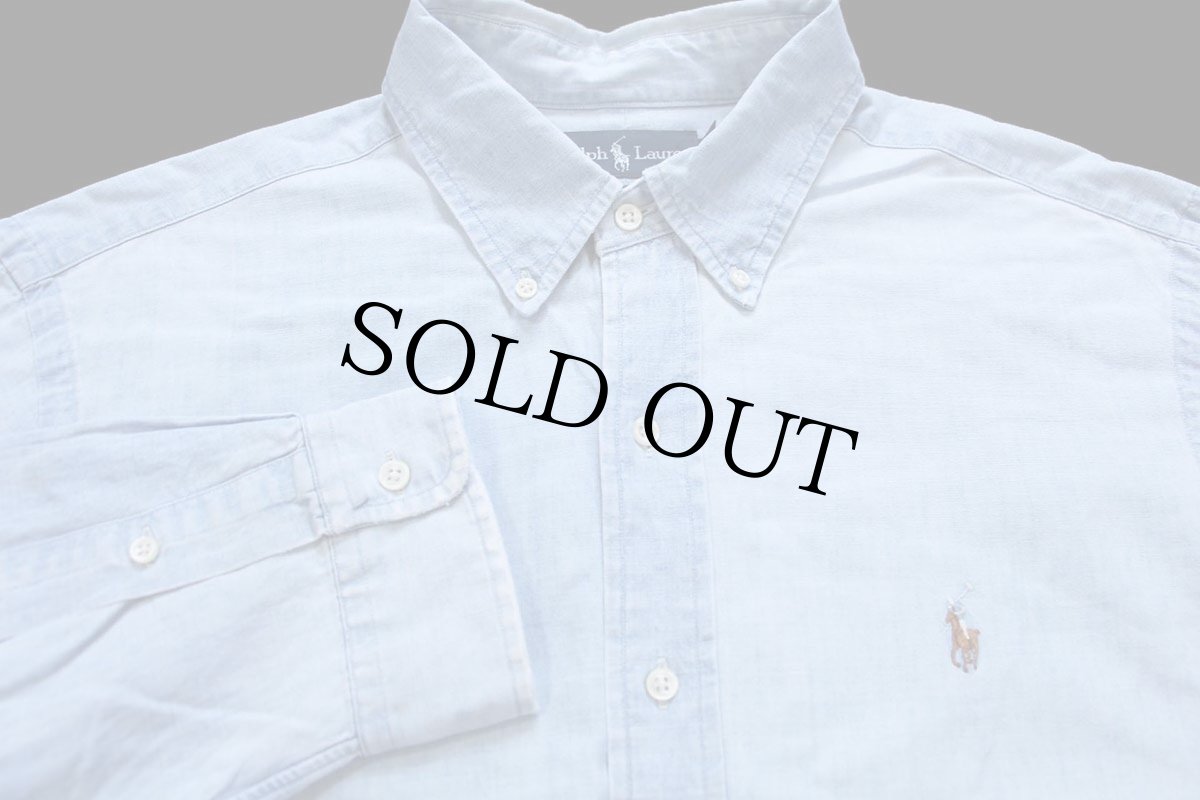 画像3: 00s ラルフローレン CLASSIC FIT ワンポイント 三点留め ボタンダウン コットン シャンブレーシャツ XL (3)