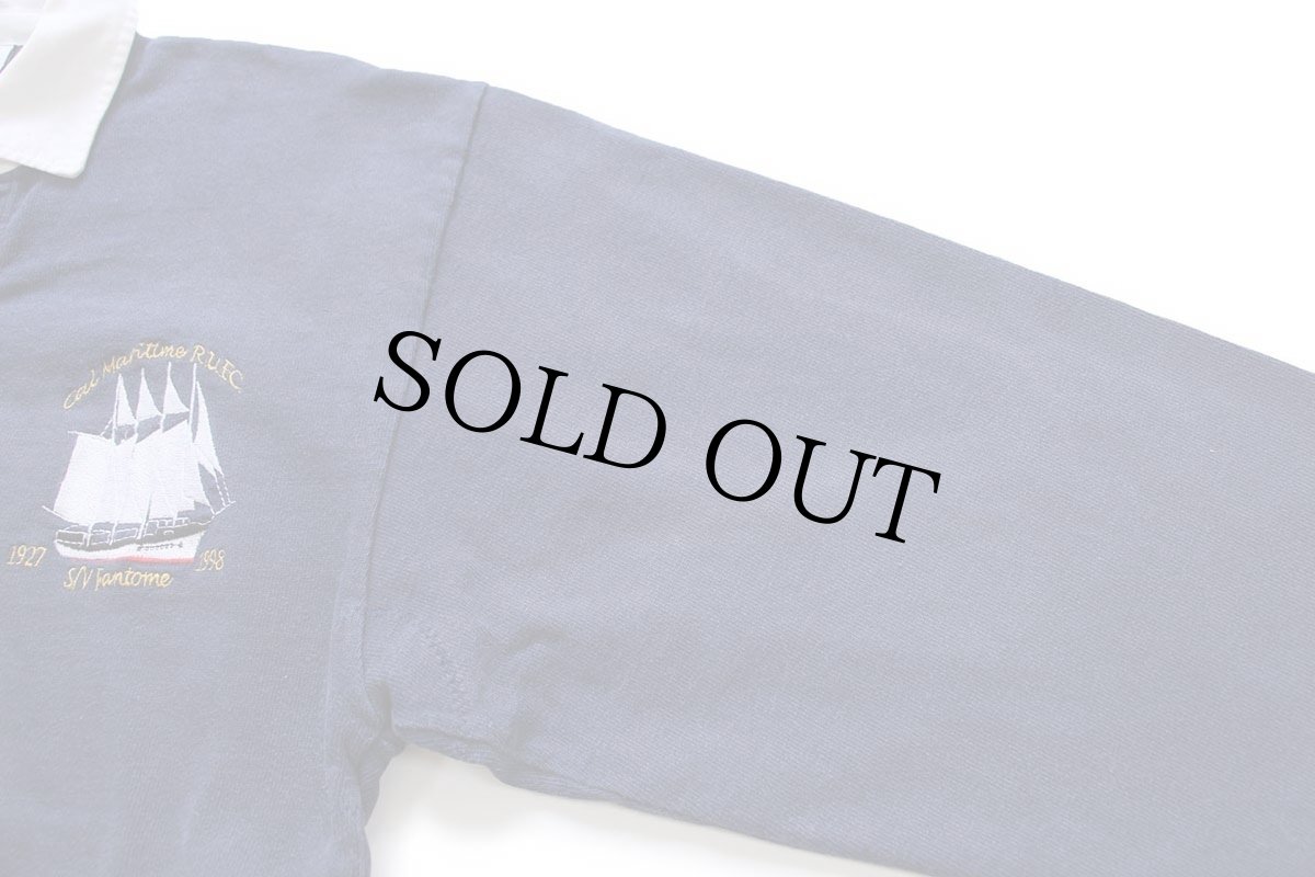 画像6: 90s カナダ製 BARBARIANバーバリアン Cal Maritime R.U.F.C. Fantome 1927 1998 刺繍 コットン ラガーシャツ 紺 フェード M (6)