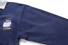 画像6: 90s カナダ製 BARBARIANバーバリアン Cal Maritime R.U.F.C. Fantome 1927 1998 刺繍 コットン ラガーシャツ 紺 フェード M (6)