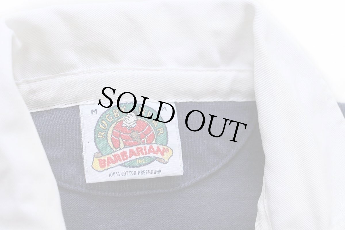 画像4: 90s カナダ製 BARBARIANバーバリアン Cal Maritime R.U.F.C. Fantome 1927 1998 刺繍 コットン ラガーシャツ 紺 フェード M (4)