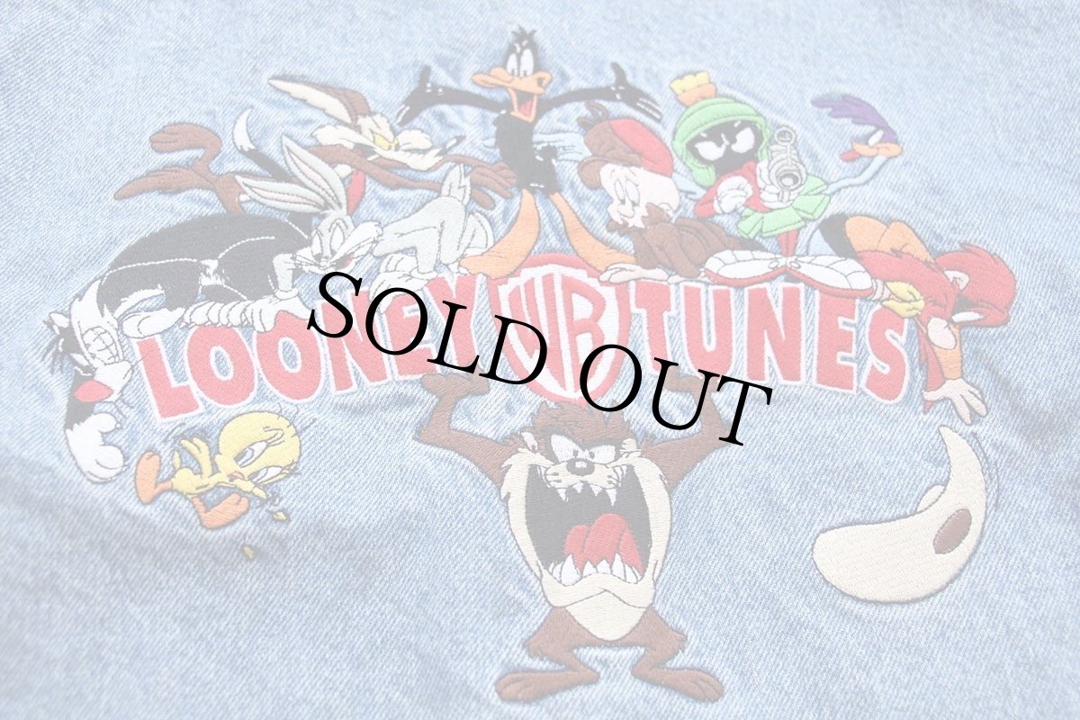 画像4: 90s Warner Bros LOONEY TUNES キャラクター 刺繍 デニムジャケット 4ポケット 2XL★特大 (4)