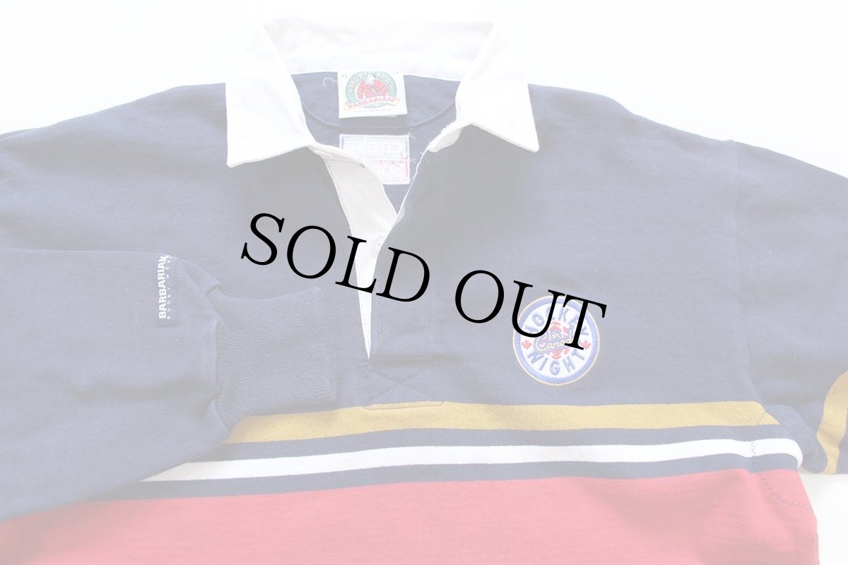 画像3: カナダ製 BARBARIANバーバリアン HOCKEY NIGHT in Canada NHL CBC Sports刺繍 コットン ラガーシャツ 紺 XL (3)