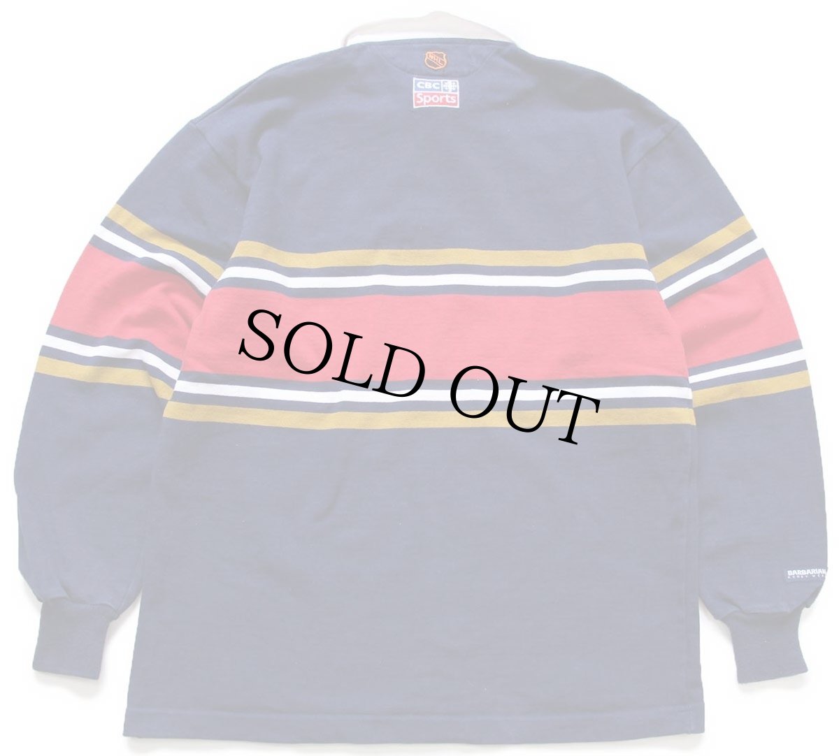 画像2: カナダ製 BARBARIANバーバリアン HOCKEY NIGHT in Canada NHL CBC Sports刺繍 コットン ラガーシャツ 紺 XL (2)