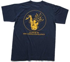 画像1: 90s USA製 ITT Technical Institute MEMPHIS サックス 両面プリント コットンTシャツ 黒 M (1)
