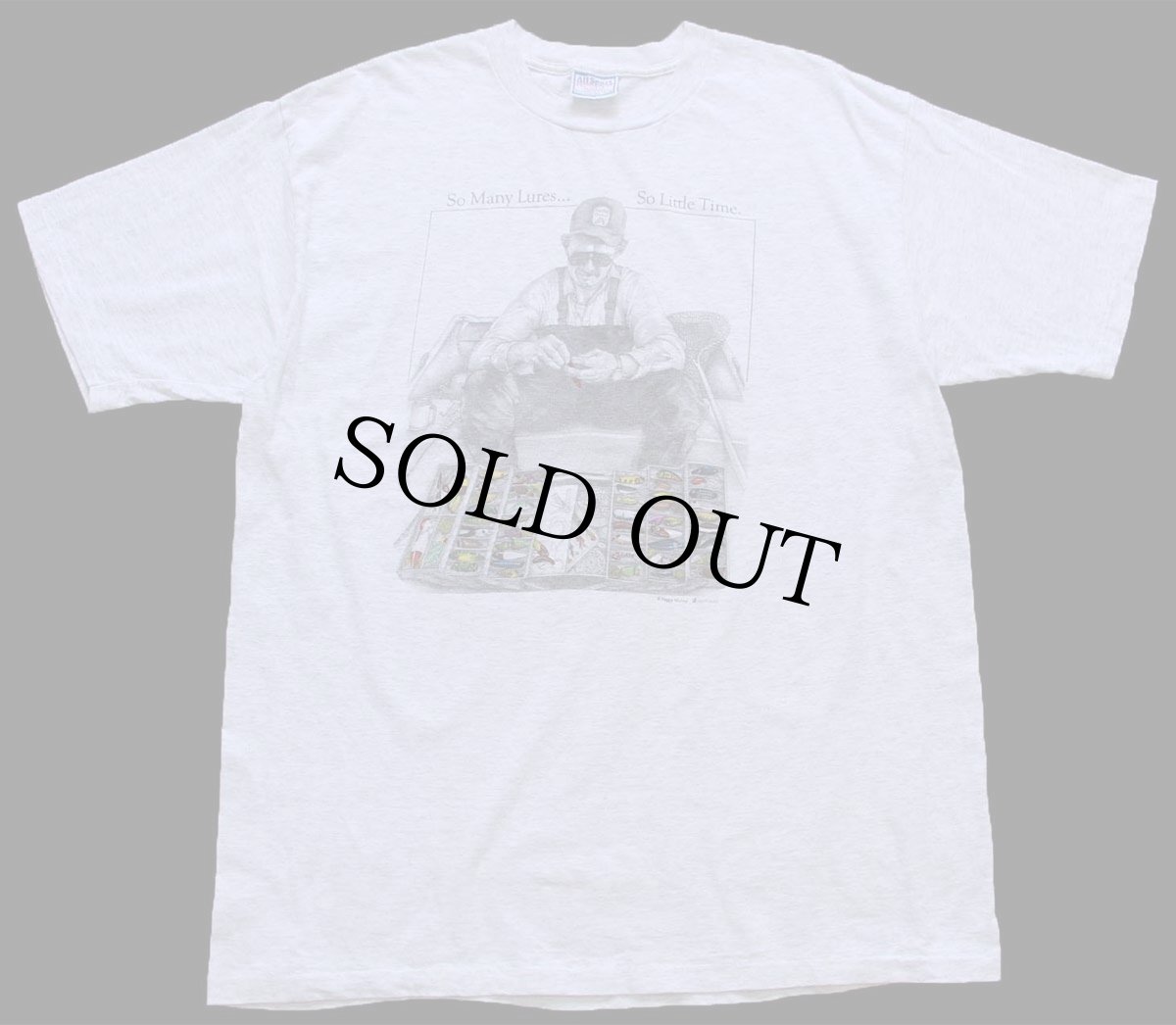 画像2: 90s USA製 So Many Lures... So Little Time. ルアー フィッシング アート コットンTシャツ 杢ライトグレー XL (2)