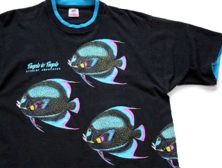 90s USA製 AQUA-EXOTIC 熱帯魚 蛍光 両面プリント アート